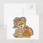 キュートな巡礼者teddy bear with turkey ポストカード (正面/裏面)
