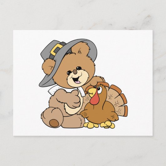 キュートな巡礼者teddy bear with turkey ポストカード (正面)