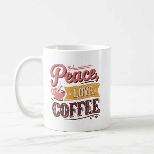 キュートな平和愛コーヒーワードアート コーヒーマグカップ (左)