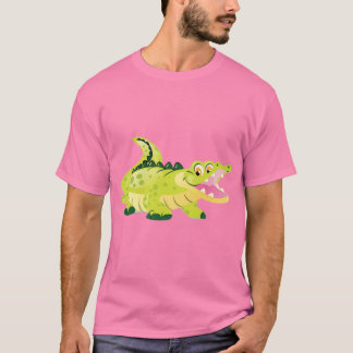 キュートな幸せなベビーアリゲーターのキャラクター　ピンクのグラフィックTシャツ Tシャツ