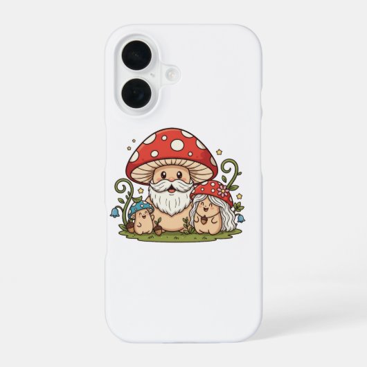 キュートな幸せキノコ家族のiPhoneケース iPhone 16ケース (裏面)