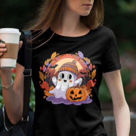 キュートな幽霊とおばけのカボチャの友達 ハロウィーン Tシャツ