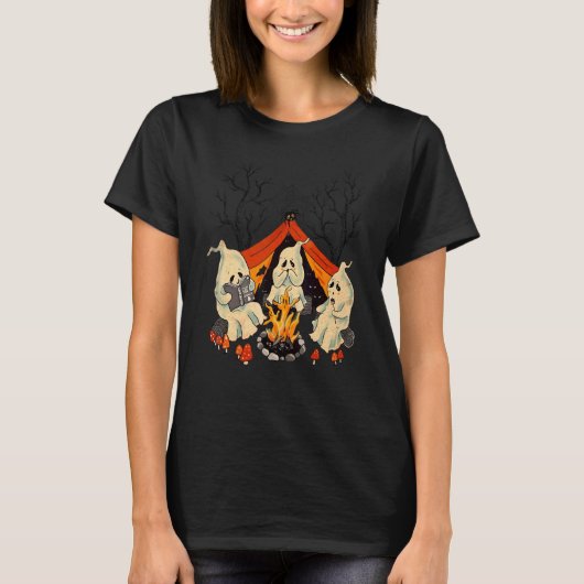 キュートな幽霊のキャンプ ハロウィンの幽霊 Tシャツ (正面)