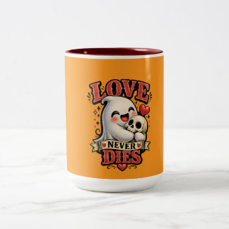 キュートな幽霊のドクロ LOVE NEVER DIES ハロウィン ツートーンマグカップ