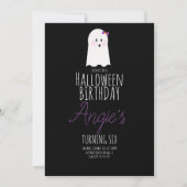 キュートな幽霊のハロウィンお誕生日会  ブラック 招待状 (正面)
