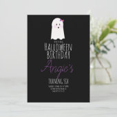 キュートな幽霊のハロウィンお誕生日会  ブラック 招待状 (スタンド正面)
