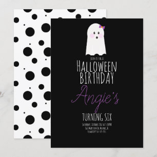 キュートな幽霊のハロウィンお誕生日会 ブラック 招待状