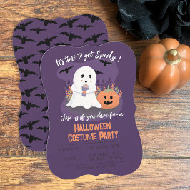 キュートな幽霊のハロウィンコスチュームパーティー パープルの招待状
