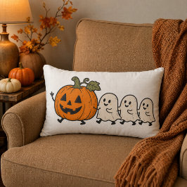 キュートな幽霊のパレード ハロウィン カボチャ ランバーピロー ランバークッション