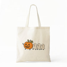 キュートな幽霊のパレード ハロウィン パンプキン キャンバストートバッグ