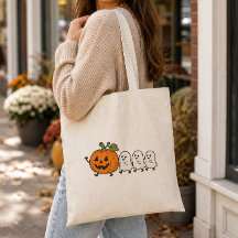 キュートな幽霊のパレード ハロウィン パンプキン キャンバストートバッグ