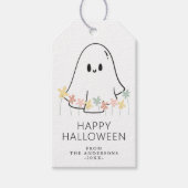 キュートな幽霊のフラワー・ハロウィン ギフトタグ (正面)