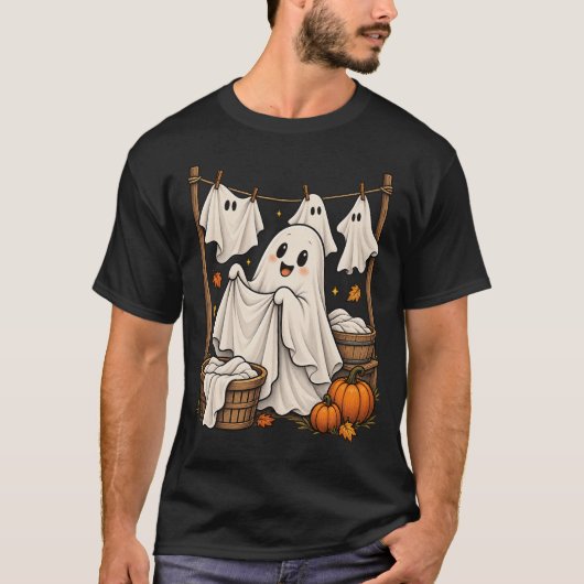 キュートな幽霊のランドリー ハロウィン Tシャツ (正面)
