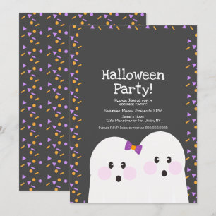 キュートな幽霊カップルのハロウィンパーティースプリンクルグレー 招待状