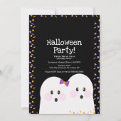 キュートな幽霊カップルのハロウィンパーティースプリンクル 招待状 (正面)