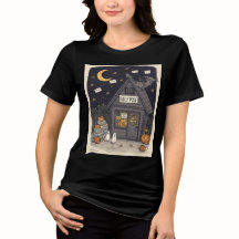 キュートな幽霊コウモリのハロウィンTシャツ 女性 スプーキーな秋