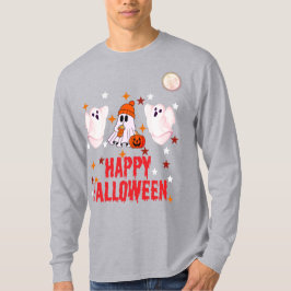 キュートな幽霊トリオ ハッピー ハロウィン ロングスリーブ Tシャツ