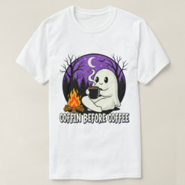 キュートな幽霊 コーヒー好き キャンピングデザイン Tシャツ