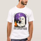 キュートな幽霊 コーヒー好き キャンピングデザイン Tシャツ (正面)