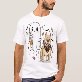 キュートな幽霊 ピットブル パグ コーヒー ハロウィン 仮装 Tシャツ