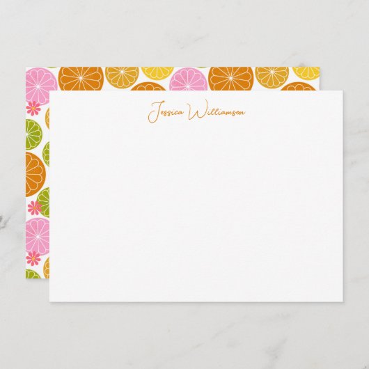 キュートな幾何学的パーソナライズされたフルーツ文房具名 ノートカード (正面/裏面)