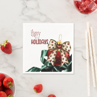 キュートな弓と緑のリボンのクリスマスバウアー スタンダードカクテルナプキン