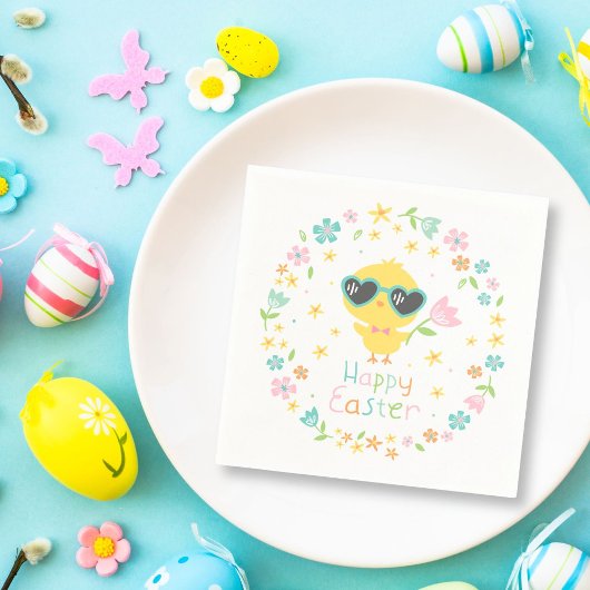 キュートな復活祭の雛（花） スタンダードカクテルナプキン