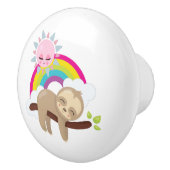 キュートな怠け者のスロスと太陽&レインボー セラミックノブ (右)