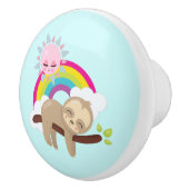 キュートな怠け者のスロスと太陽&レインボー セラミックノブ (右)