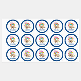 キュートな怠け者のスロスと太陽&レインボー ラベル