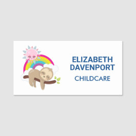 キュートな怠け者のスロスと太陽&レインボー 名札