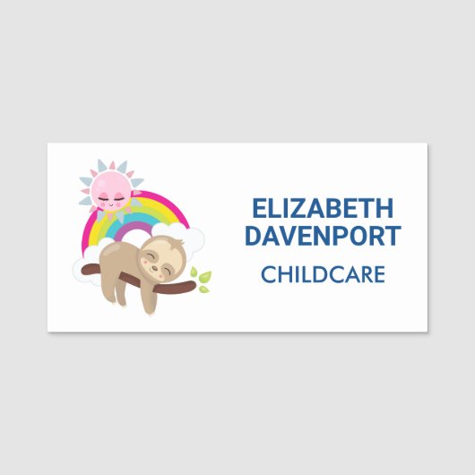 キュートな怠け者のスロスと太陽&レインボー 名札 (正面)