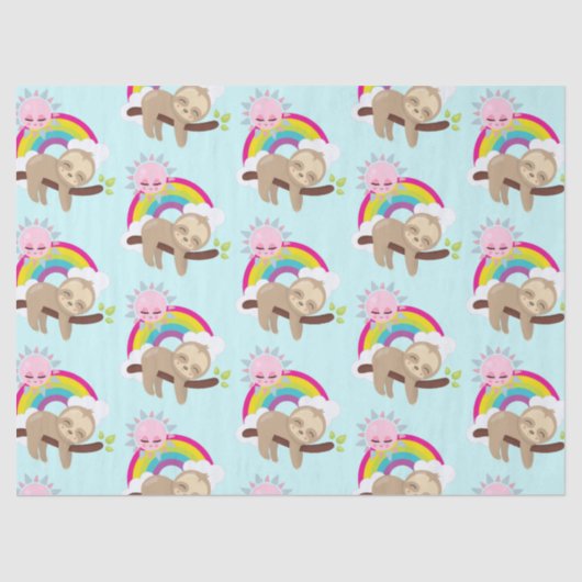 キュートな怠け者のスロスと太陽&レインボー 薄葉紙 (正面)