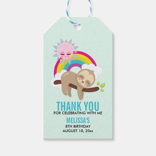 キュートな怠け者のナマケモノとサンシャイン&レインボー ギフトタグ (正面)