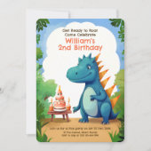 キュートな恐竜とケーキ |ディノ子供の誕生日 招待状 (正面)