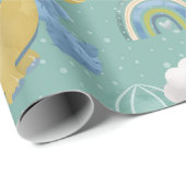 キュートな恐竜とサボテンの赤ちゃんシャワーパターン ラッピングペーパー (ロールコーナー)