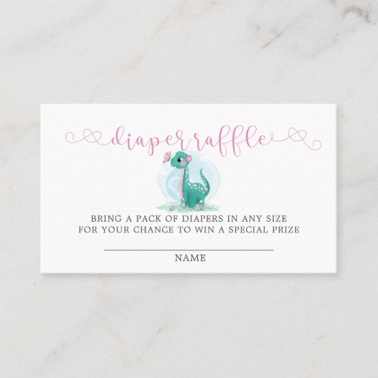 キュートな恐竜とピンクの牡丹おむつラッフルビジネス 名刺 (正面)