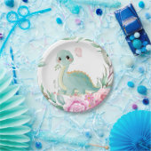 キュートな恐竜とピンクの牡丹の赤ちゃんシャワー ペーパープレート (パーティー)