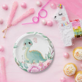 キュートな恐竜とピンクの牡丹の赤ちゃんシャワー ペーパープレート (パーティー)