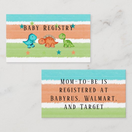 キュートな恐竜と星のベビーレジストリ エンクロージャーカード (正面/裏面)