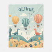 キュートな恐竜と熱気球 フリースブランケット (正面)