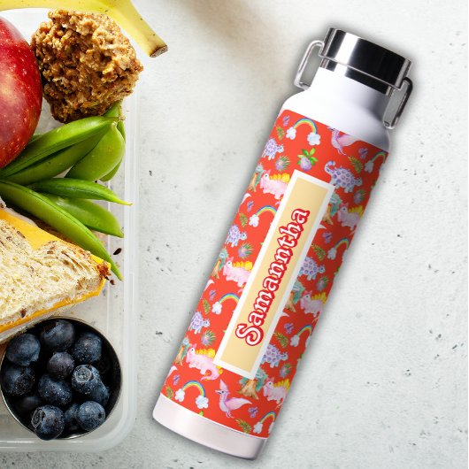 キュートな恐竜と虹 ウォーターボトル