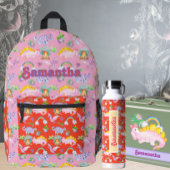 キュートな恐竜と虹 プリントバックパック