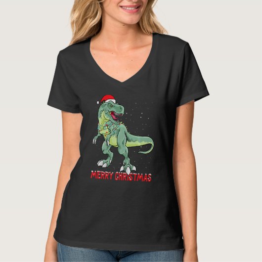 キュートな恐竜のクリスマスツリー Tシャツ (正面)