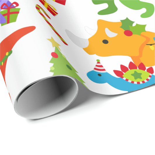 キュートな恐竜のクリスマスパーソナライズされた ラッピングペーパー (ロールコーナー)