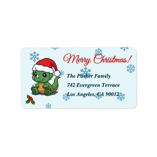 キュートな恐竜のクリスマス差出人住所ラベル ラベル (正面)