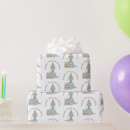 キュートな恐竜のケーキ幸せ1歳の誕生日 ラッピングペーパー