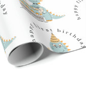 キュートな恐竜のケーキ幸せ1歳の誕生日 ラッピングペーパー (ロールコーナー)