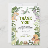 キュートな恐竜のジャングル緑の野生の赤ちゃんシャワー サンキューカード (正面)