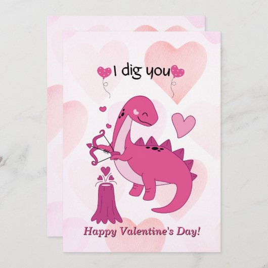 キュートな恐竜のバレンタインデー子供へス シーズンカード (正面/裏面)